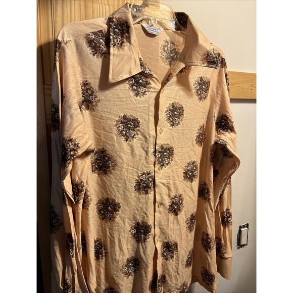 Maximo California Design Vintage Men's XL 17-17.5 Champagne Floral Button Shirt - Picture 3 of 11